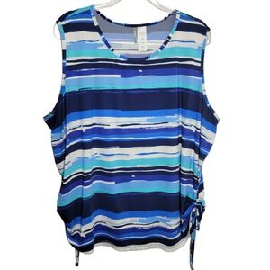 Swim365 Womens Plus Size 26/28 Blue Striped Ruched Side Swim Tunic Tankini Top‎